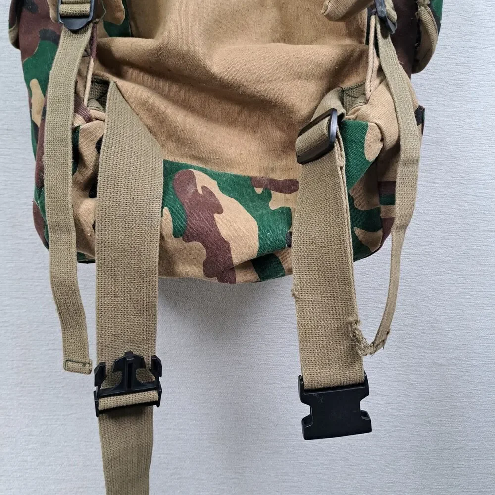 Woodland Camo Canvas Rucksack Backpack Vintage Scout Patch Gorpcore Daypack